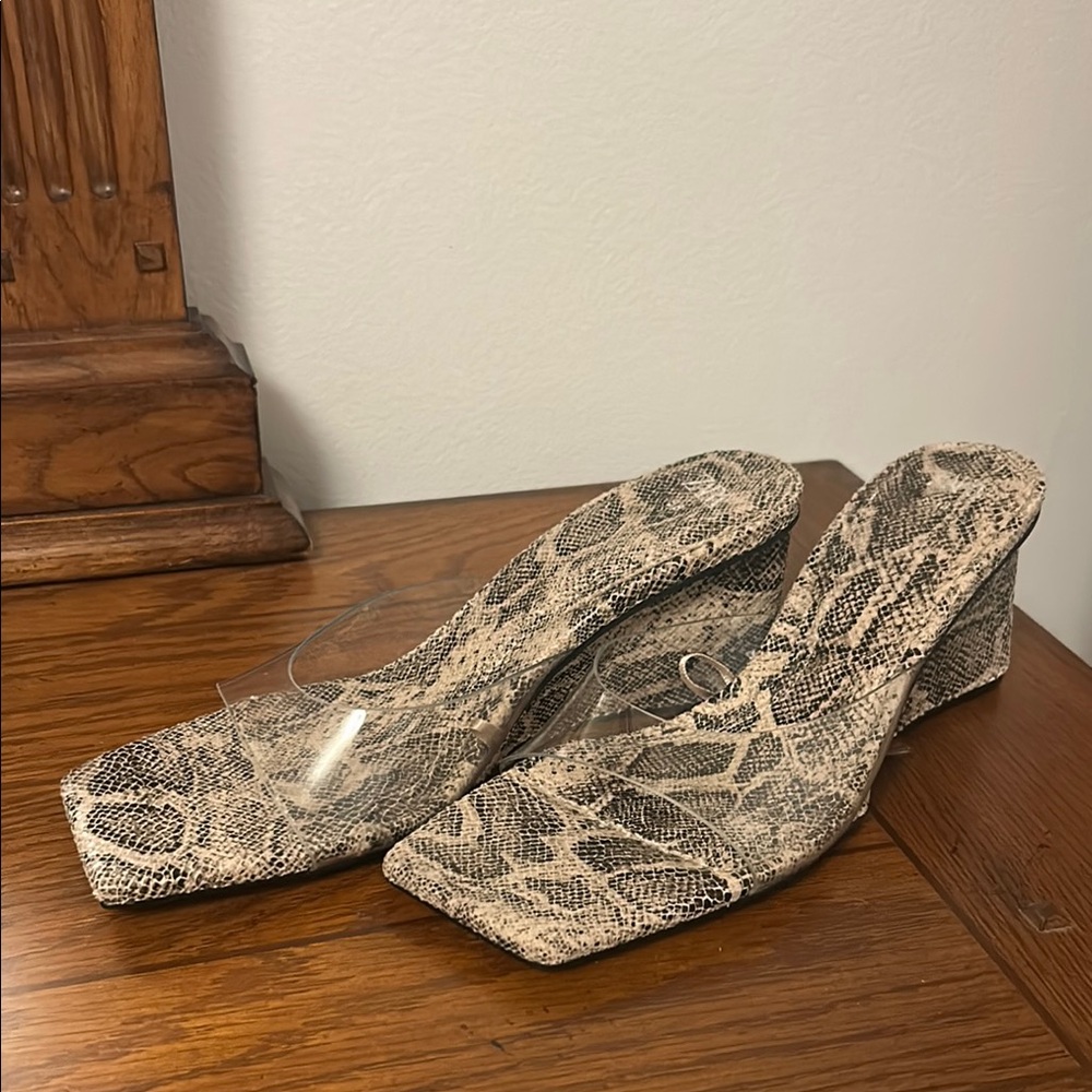 Zara Beige Snakeskin Wedge Heels